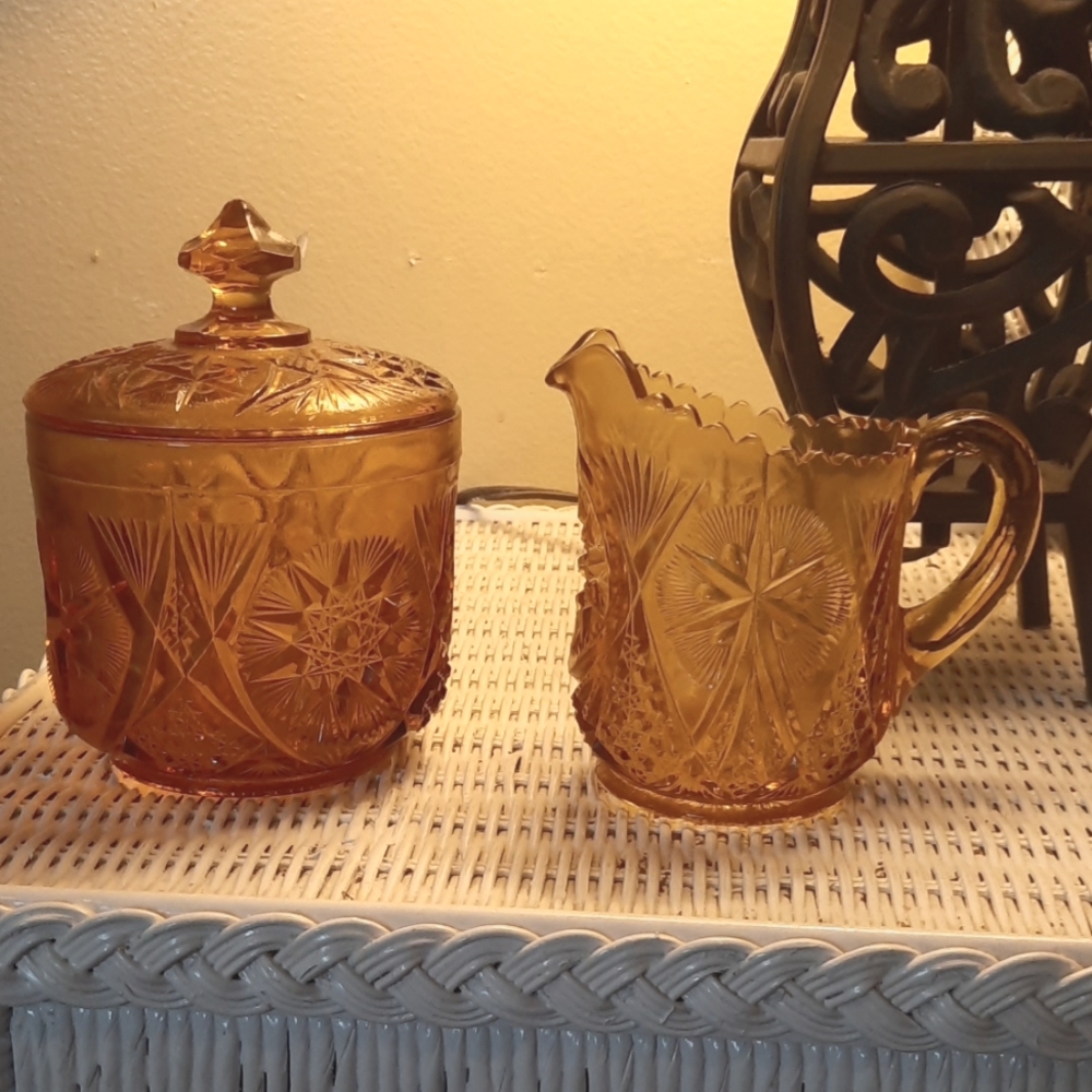 Sugar bowl and creamer depression glass
